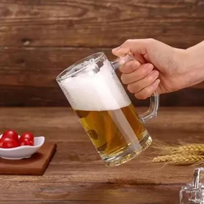 Imagem de Kit Caneca Chopp Campainha Chama Sino Vidro Premium Copo Vidro Cerveja 450Ml