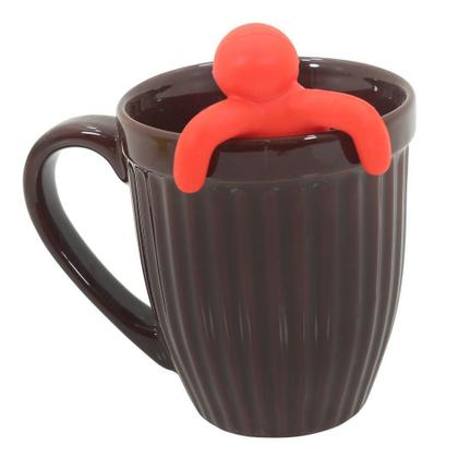 Imagem de Kit Caneca Itália Colours Marrom Alto Relevo Cerâmica 350ml E Boneco Infusor de Chá Silicone