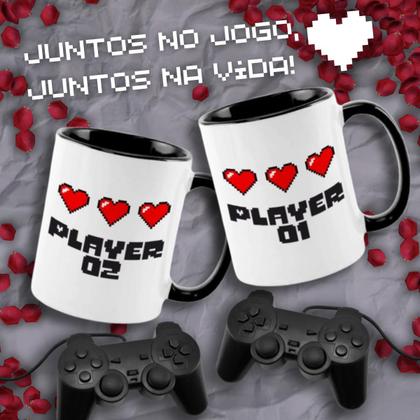 Imagem de Kit Caneca Video Game Player 1 e 2 Casal Romantico Gamer