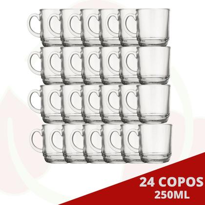 Imagem de Kit Canecas Chá Café Cappuccino Vidro Resistente 24 Peças 250ML