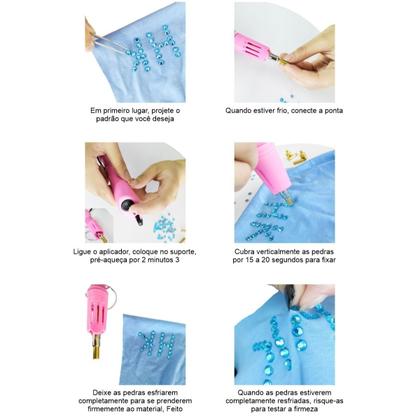 Imagem de Kit Caneta Aplicadora de Strass Bivolt com 7 Pontas com estojo de Strass Sortido