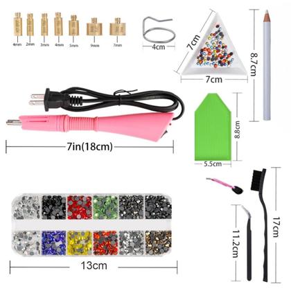 Imagem de Kit Caneta Aplicadora de Strass Bivolt com 7 Pontas com estojo de Strass Sortido