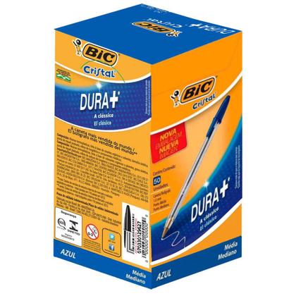 Imagem de Kit Caneta Bic Azul Esferográfica Cristal Dura Mais Ponta Média 1.0 Mm 2 Caixas 50 Unidades