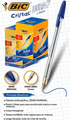 Imagem de Kit Caneta Bic Azul Esferográfica Cristal Dura Mais Ponta Média 1.0 Mm 2 Caixas 50 Unidades