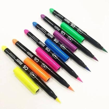 Imagem de Kit Caneta Brush Pen Aquarelável com 6 cores - Neon - CIS