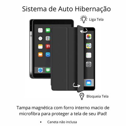 Imagem de Kit Caneta C/ Palm Rejection + Capa p iPad 6 ª ger 9.7" Protetora com Espaço para caneta Anti Impacto Proteção Total Capinha Smart Case Robusta