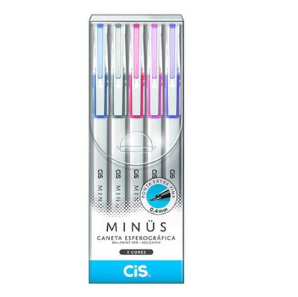 Imagem de Kit Caneta colorida Esferográfica Cis Minus 5 Unidades Macia