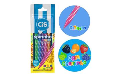 Imagem de Kit Caneta Esferográfica Cis Spirinho 5 Cores Tinta C/ Cheirinho