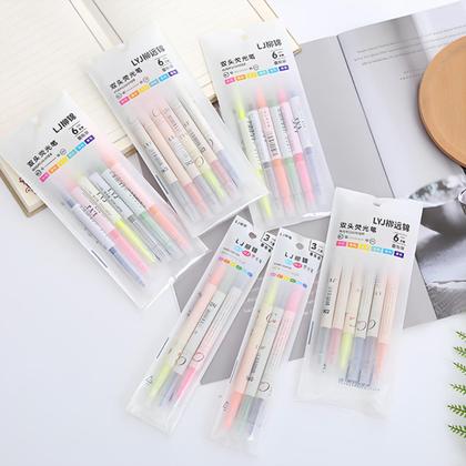 Imagem de Kit Caneta Marca Texto Neon com Ponta Dupla 6 Cores
