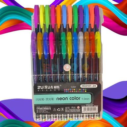Kit Canetas Coloridas Gel Escolar Perfumadas Neon Color - Europio