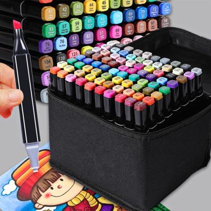 Imagem de Kit Canetinha 120 Cores Ponta Dupla Colorida Touch Marcador Permanente Para Colorir Deenho Lettering
