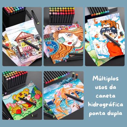 Imagem de Kit Canetinha 36 Cores Com Estojo Canetas Marcador Ponta Dupla
