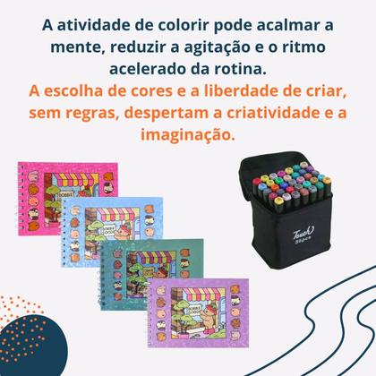 Imagem de Kit Canetinha 36 Cores Touch Ponta Dupla com Livro de Colorir Capa Dura Verde