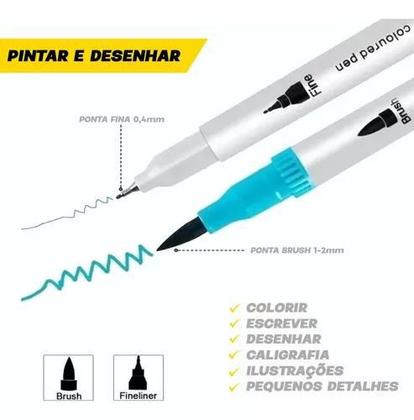 Imagem de Kit Canetinha Dual Brush/ FinerLiner Double Head Estojo com 12 Cores Ponta dupla