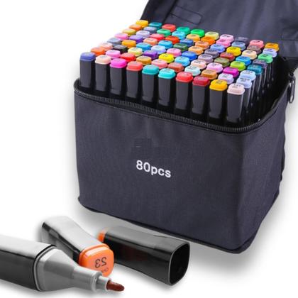 Imagem de Kit Canetinhas 80 Cores Ponta Dupla + Estojo