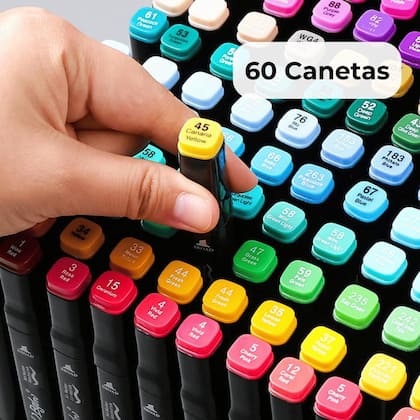 Imagem de Kit Canetinhas de Colorir 60 Cores Livro Capivara Estojo de Canetas Ponta Dupla Marcador