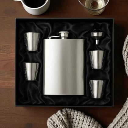 Imagem de Kit Cantil De Bolso Inox Copos Funil Portátil Premium 6 pçs