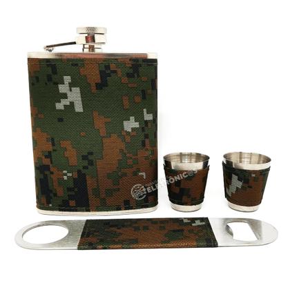 Imagem de Kit Cantil Frasco Porta Bebidas Abridor Copos Shot Estampa Exercito DY8843