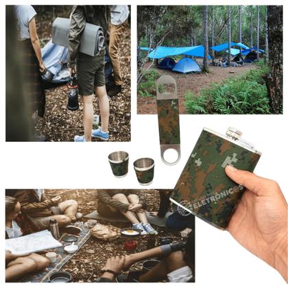 Imagem de Kit Cantil Frasco Porta Bebidas Abridor Copos Shot Estampa Exercito DY8843