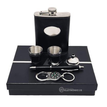 Imagem de Kit Cantil Porta Bebidas Caneta 2 Copos Shot Chaveiro Bussola Funil Estampado Portátil DY8833
