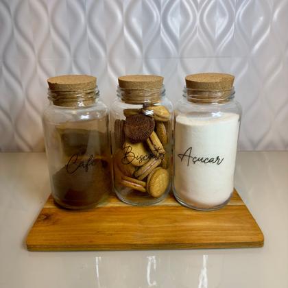 Imagem de Kit Cantinho do Café - 3 Potes de Vidro com Tampa de Cortiça + Adesivos- Armazenamento - Cozinha