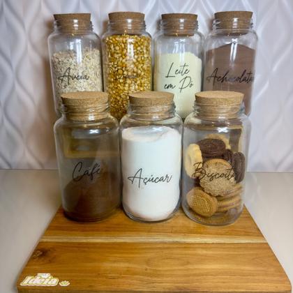 Imagem de Kit Cantinho do Café - 3 Potes de Vidro com Tampa de Cortiça + Adesivos- Armazenamento - Cozinha