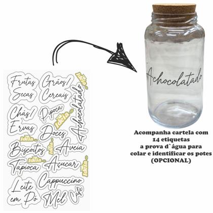 Imagem de Kit Cantinho do Café - 3 Potes de Vidro com Tampa de Cortiça + Adesivos- Armazenamento - Cozinha