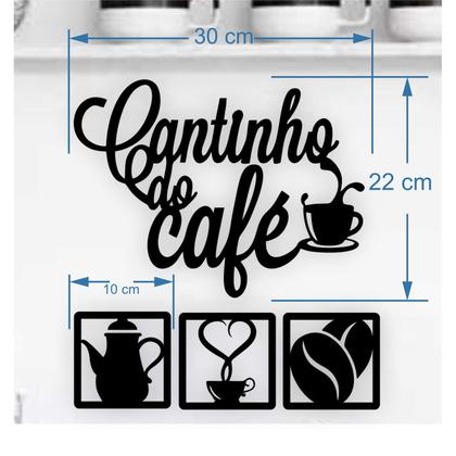 Imagem de Kit Cantinho do Café 4 Peças 30cm Decoração Cozinha Mdf 3mm + Dupla Face