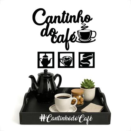 Imagem de Kit Cantinho do Cafe Bandeja e Quadro Vazado Mdf Pintado Decorativo