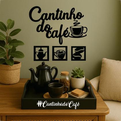 Imagem de Kit Cantinho do Cafe Bandeja e Quadro Vazado Mdf Pintado Decorativo