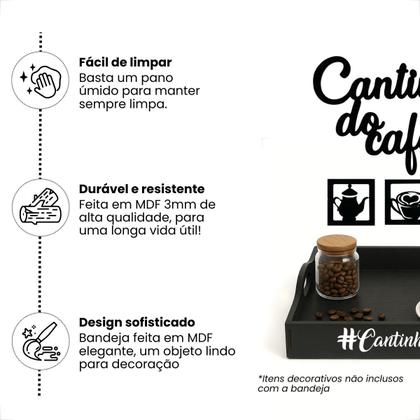 Imagem de Kit Cantinho do Cafe Bandeja e Quadro Vazado Mdf Pintado Decorativo