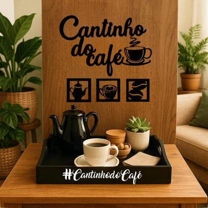 Imagem de Kit Cantinho do Cafe Bandeja e Quadro Vazado Mdf Pintado Decorativo