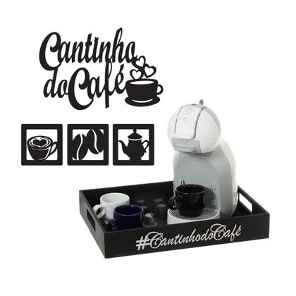 Imagem de Kit Cantinho do Café Quadro Vazado + Bandeja Decorativa Mdf Pintada Organizar e servir Preto