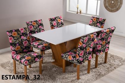 Imagem de Kit Capa Cadeira 6 Lugares Estampado Sala de Jantar 100% Polièster Malha Gel Com Elàstico