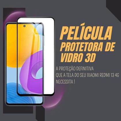 Imagem de Kit Capa Capinha Case Anti Impacto Transparente E Película De Vidro 3D 9D Para Xiaomi Redmi Note 13 4G