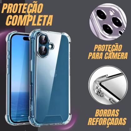 Imagem de Kit Capa Case Compatível Capinha Para Apple iPhone 16 Anti Impacto Reforçada Silicone Transparente Flexível e Pelicula Privacidade Anti Espião Spy Vid