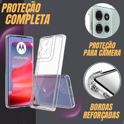 Imagem de Kit Capa Case Compatível Capinha Para Motorola Moto G15 Anti Impacto Reforçada Silicone Transparente Flexível e Pelicula De Vidro Temperado 3D 9H