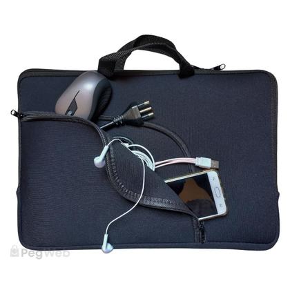 Imagem de Kit Capa Case Pasta Notebook 15.6" 14.1" 17.3" com Alça Compatível Todas Marcas + Mouse cabo USB Led