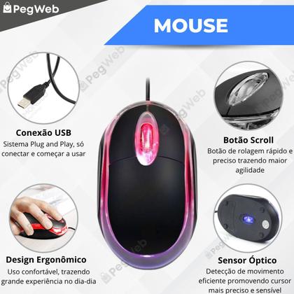 Imagem de Kit Capa Case Pasta Notebook 15.6" 14.1" 17.3" com Alça Compatível Todas Marcas + Mouse cabo USB Led