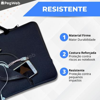 Imagem de Kit Capa Case Pasta Notebook 15.6" 14.1" 17.3" com Alça Compatível Todas Marcas + Mouse cabo USB Led