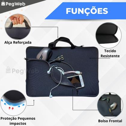 Imagem de Kit Capa Case Pasta Notebook 15.6" 14.1" 17.3" com Alça Compatível Todas Marcas + Mouse cabo USB Led