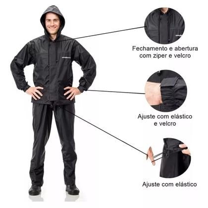 Imagem de Kit Capa Chuva Motoqueiro Conjunto Nylon Capuz Impermeável