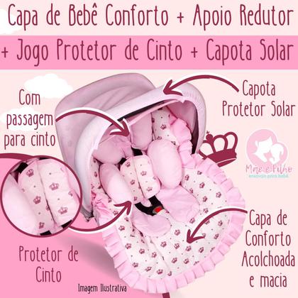 Imagem de Kit Capa de Bebê Conforto + Capa de Carrinho + Apoio Anatômico + Jogo Protetor de Cinto + Capota Solar - Mãe e Filho Enxovais