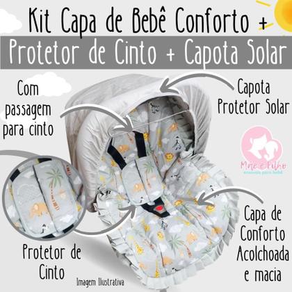 Imagem de Kit Capa de Bebê Conforto + Capa de Carrinho + Jogo Protetor de Cinto + Capota Solar - Mãe e Filho Enxovais