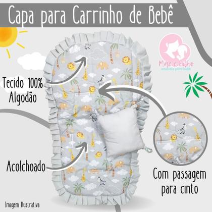 Imagem de Kit Capa de Bebê Conforto + Capa de Carrinho + Jogo Protetor de Cinto + Capota Solar - Mãe e Filho Enxovais