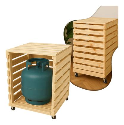 Imagem de Kit Capa De Botijão Madeira Com Rodinhas + Deck Reforçado