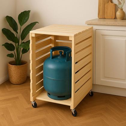 Imagem de Kit Capa De Botijão Madeira Com Rodinhas + Deck Reforçado