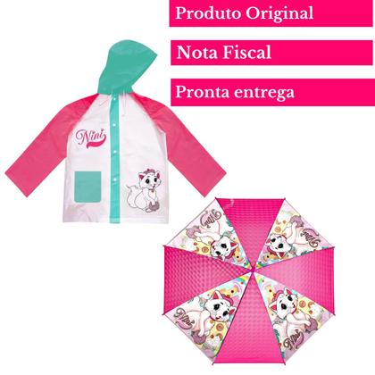 Imagem de Kit Capa De Chuva + Guarda Chuva C/Apito Capuz Ajustável e Botão De Pressão Personagens Infantis Para Crianças - Semax