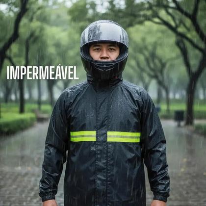 Imagem de Kit Capa De Chuva Impermeável Motoboy Refletivo Toca Preto G