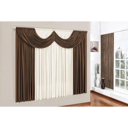 Imagem de Kit Capa De Sofá 2 E 3 Lugares 21 Elásticos + Cortina Riviera 2 Mts Marrom